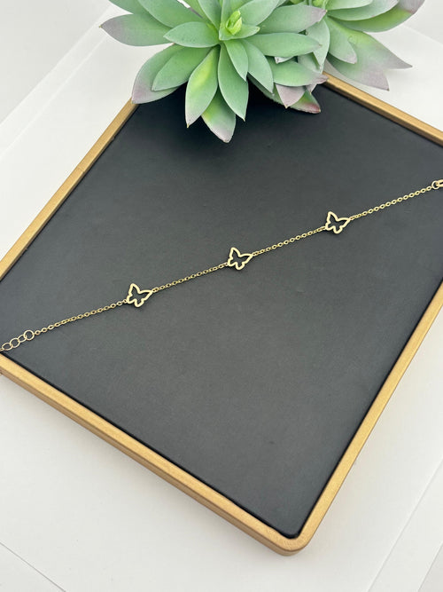 14K Solid Gold Butterfly Bracelet — Minimalist Butterfly Chain Bracelet for Women, Dainty Gold Jewelry, Cute Butterfly Gift for Her, Adjustable