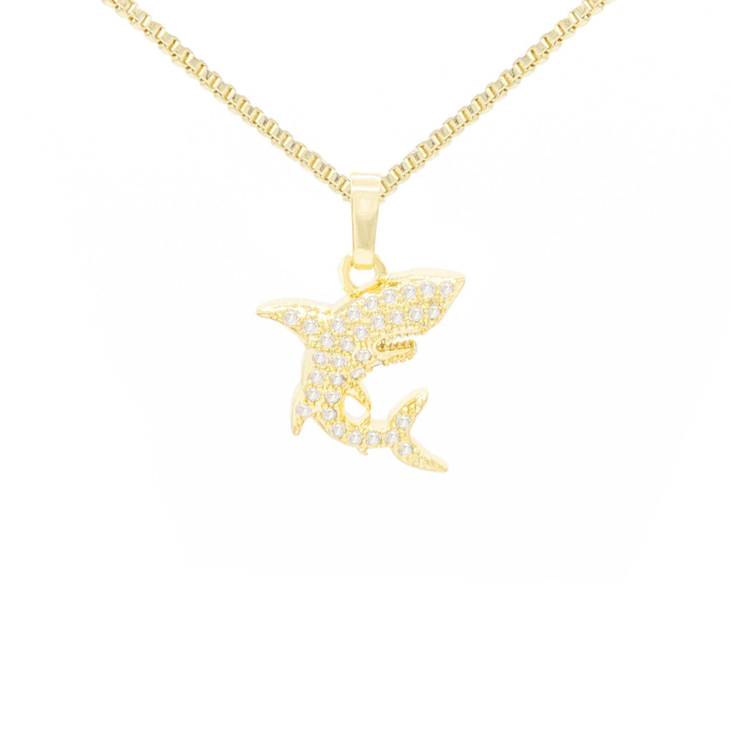 Shark Pendant Cubic Zirconia 14K Gold Filled Necklace Set