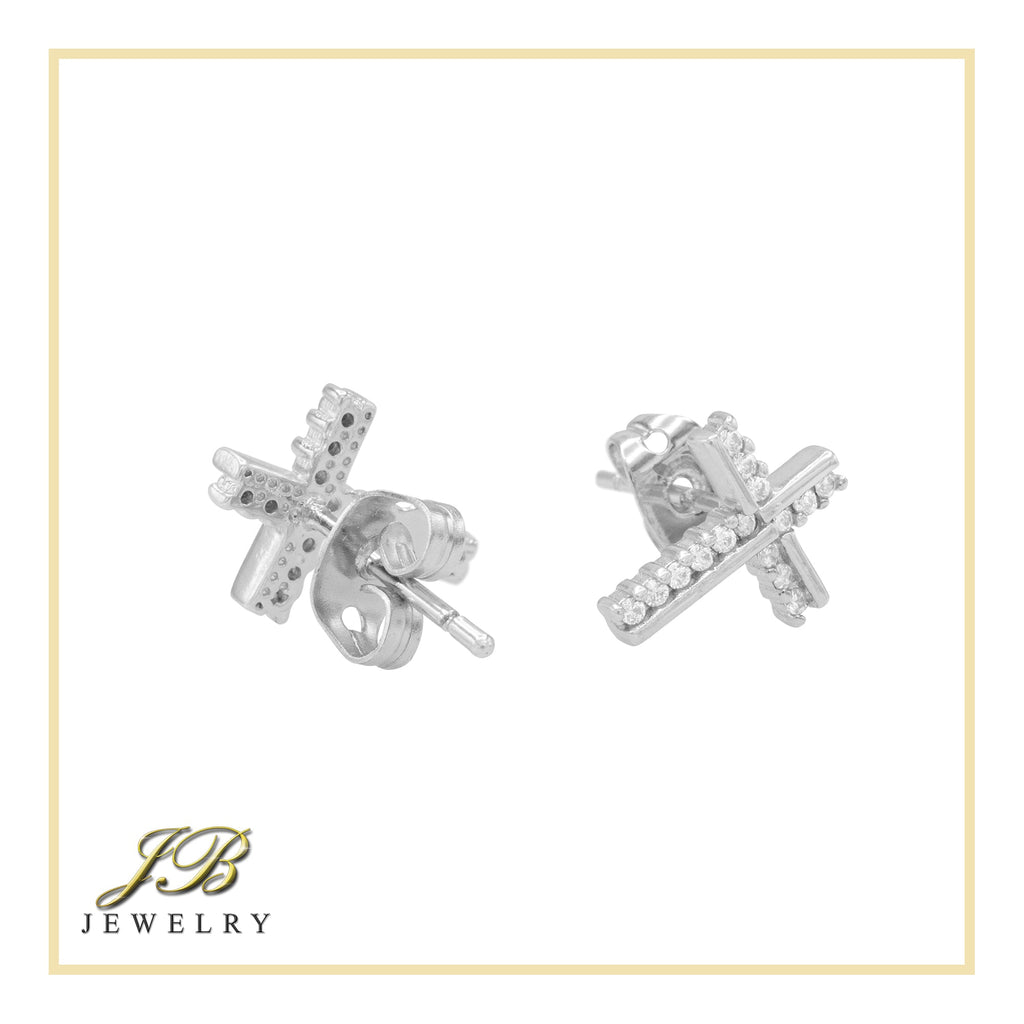 Cross 14K Gold Filled Silver Earrings Cubic Zirconia Hip Hop Studs Jewelry Women Men