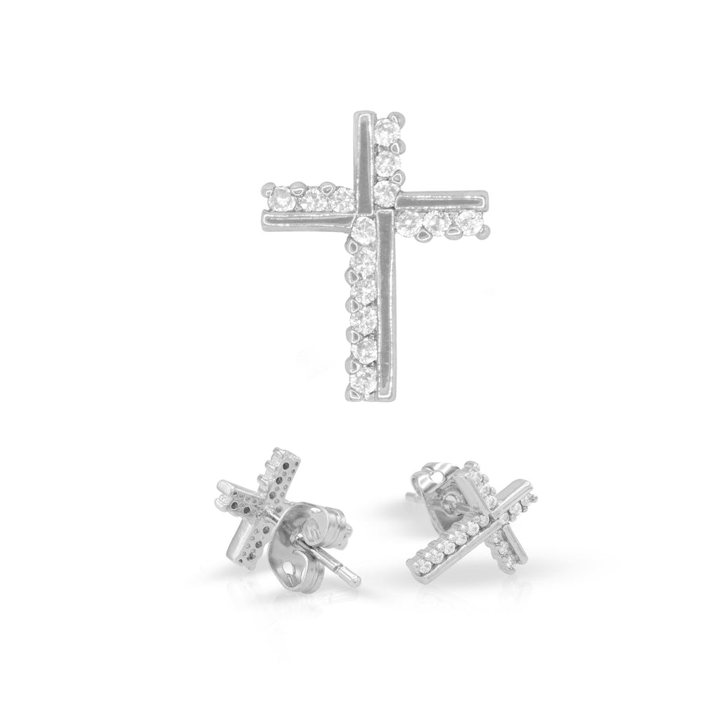 Cross 14K Gold Filled Silver Earrings Cubic Zirconia Hip Hop Studs Jewelry Women Men