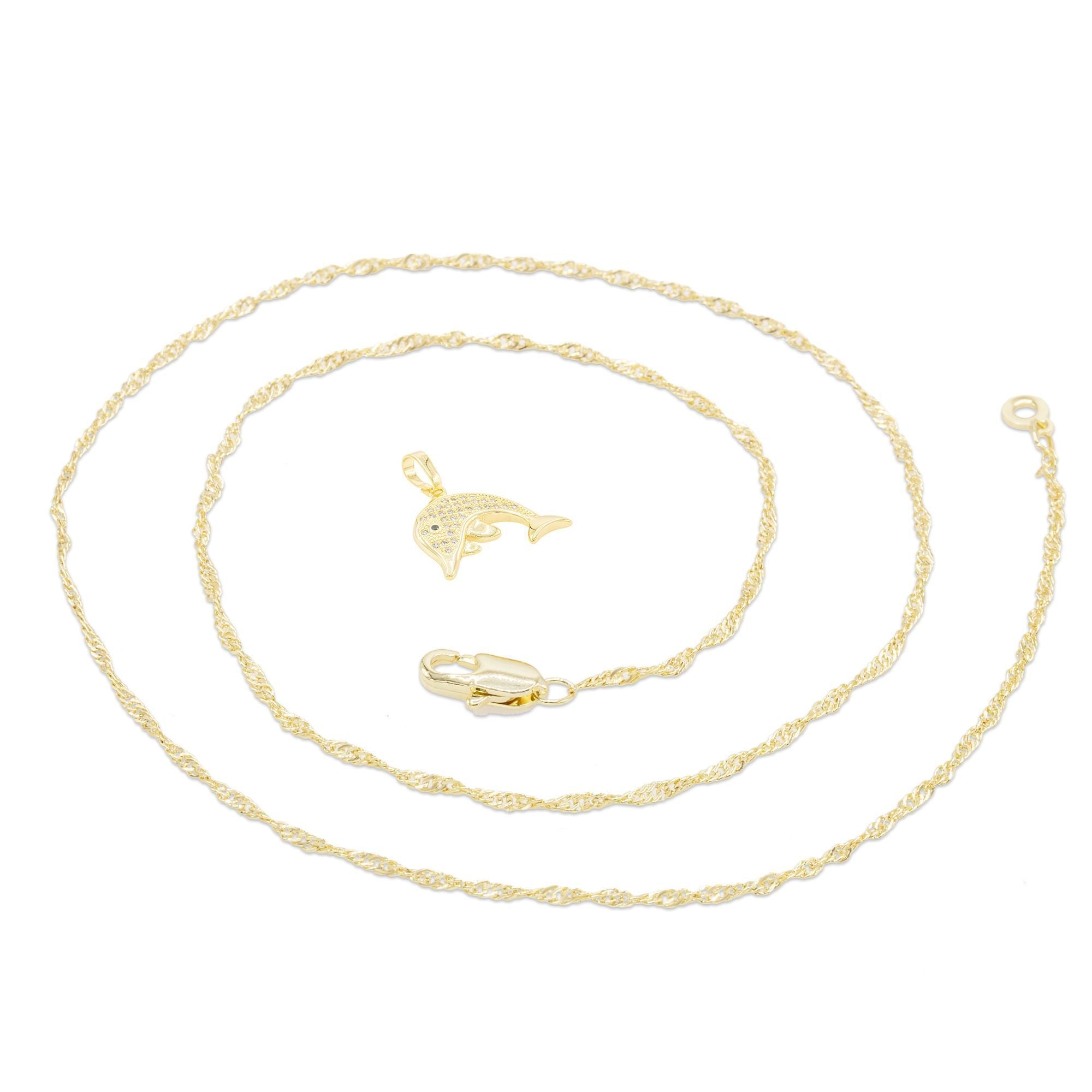Dolphin Cubic Zirconia Pendant With Necklace Set 14K Gold Filled