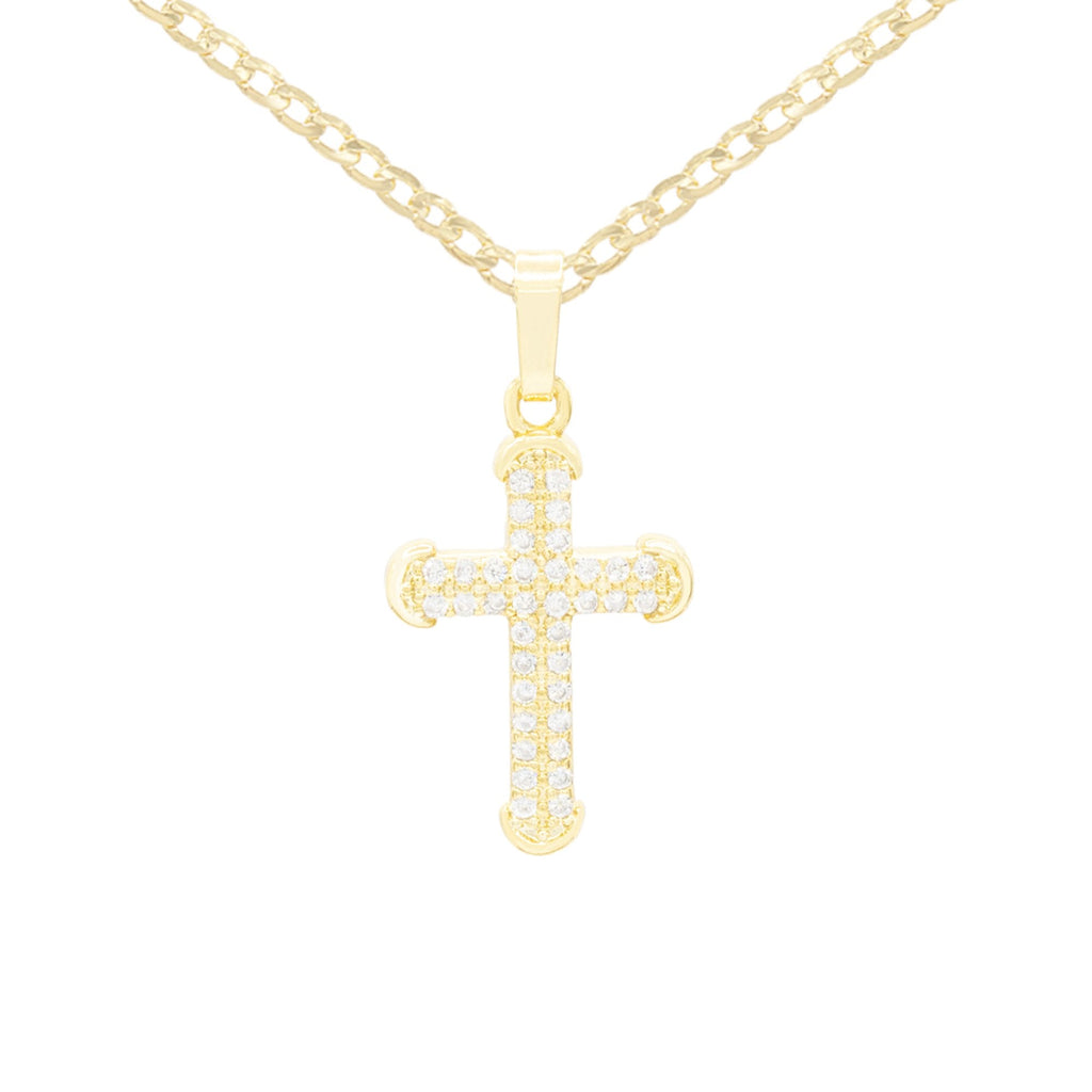 CZ Stone Accurate Cross Cubic Zirconia Pendant With Necklace Set 14K Gold Filled