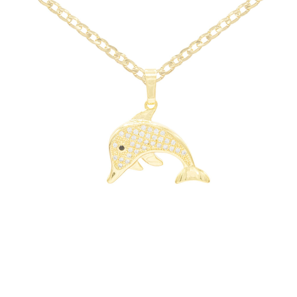 Dolphin Cubic Zirconia Pendant With Necklace Set 14K Gold Filled