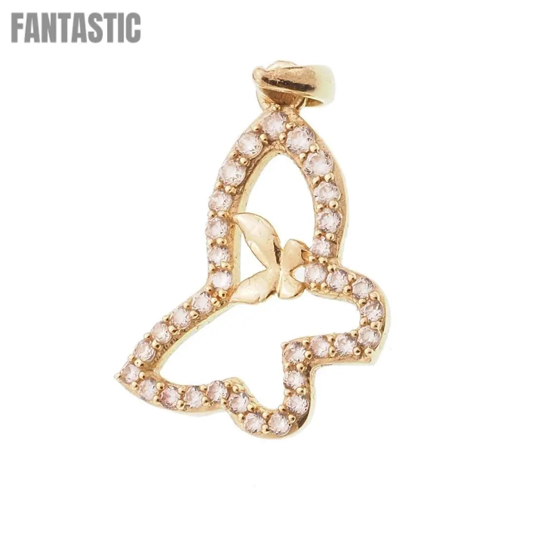 14K Gold CZ Butterfly Pendant