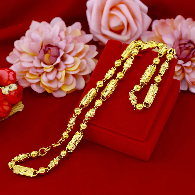 Gold Jewelry Alluvial Gold Plated Men's Necklace Thick Hollow Carven Design Hexagonal Copper Plating Imitation 5D Craft