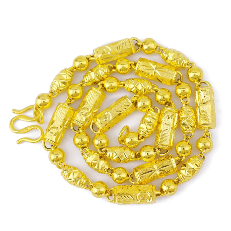 Gold Jewelry Alluvial Gold Plated Men's Necklace Thick Hollow Carven Design Hexagonal Copper Plating Imitation 5D Craft