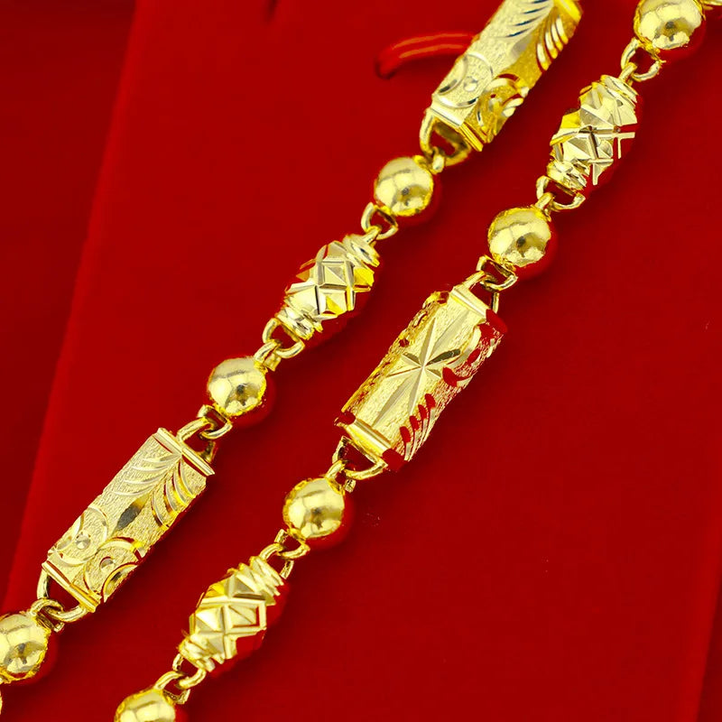 Gold Jewelry Alluvial Gold Plated Men's Necklace Thick Hollow Carven Design Hexagonal Copper Plating Imitation 5D Craft