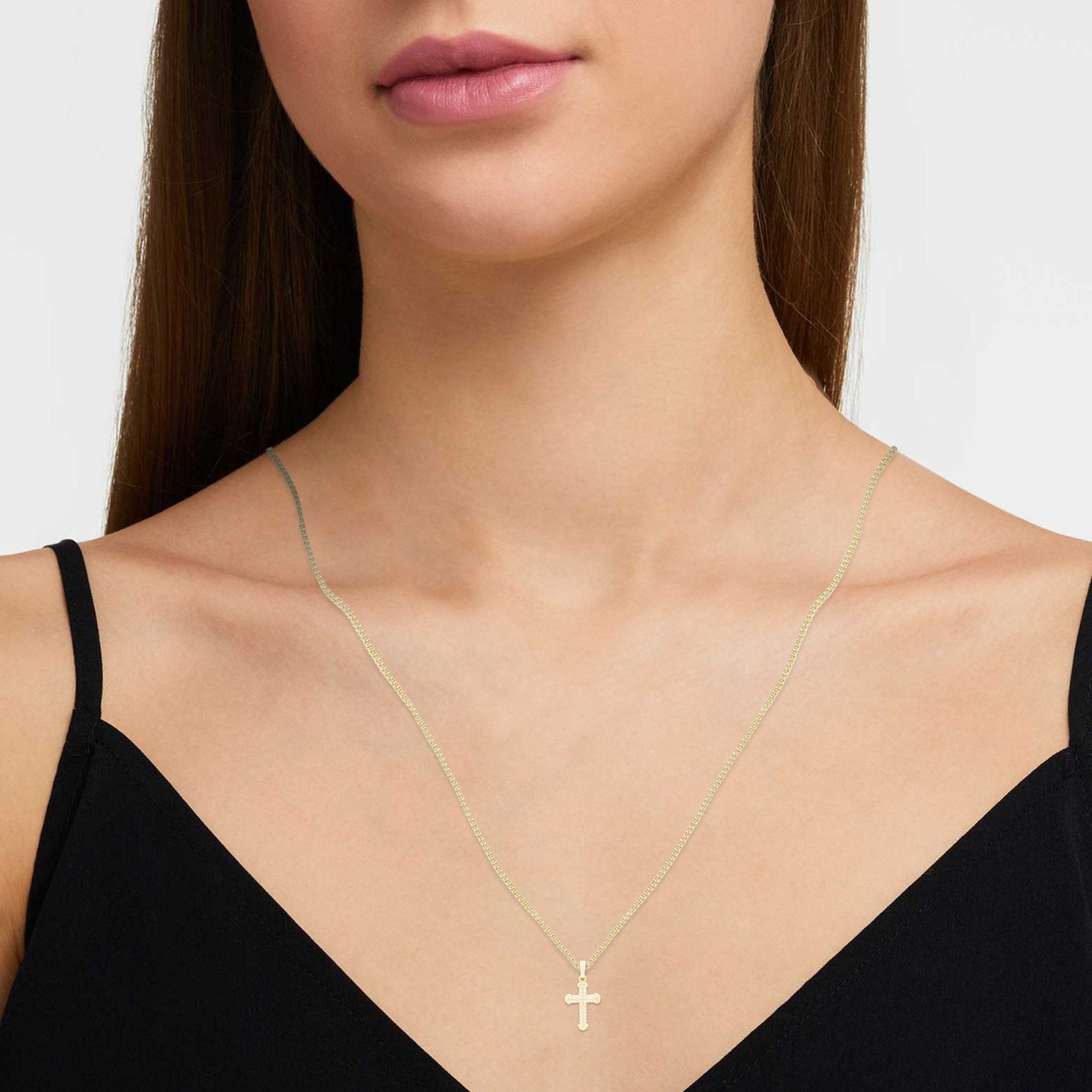 CZ Stone Accurate Cross Cubic Zirconia Pendant With Necklace Set 14K Gold Filled