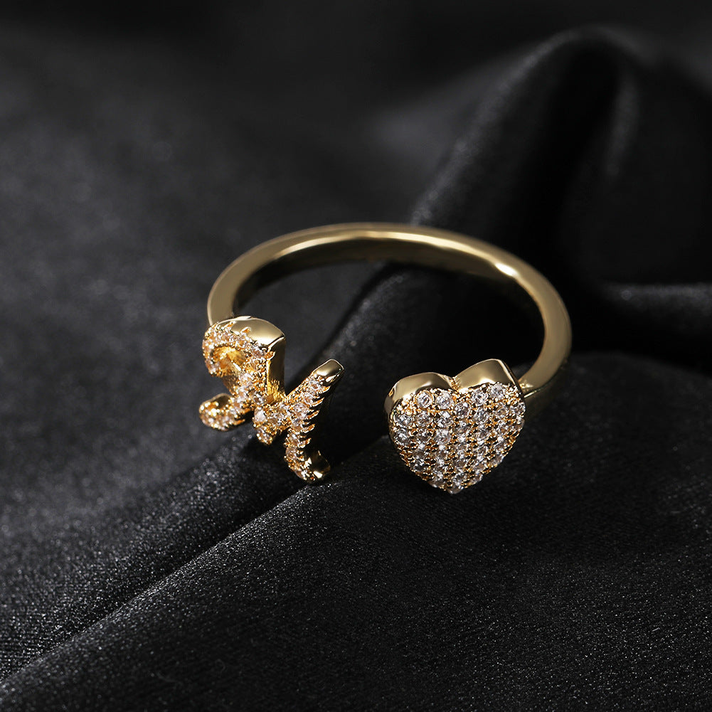 Hip-hop zircon-encrusted 26 English letters ring