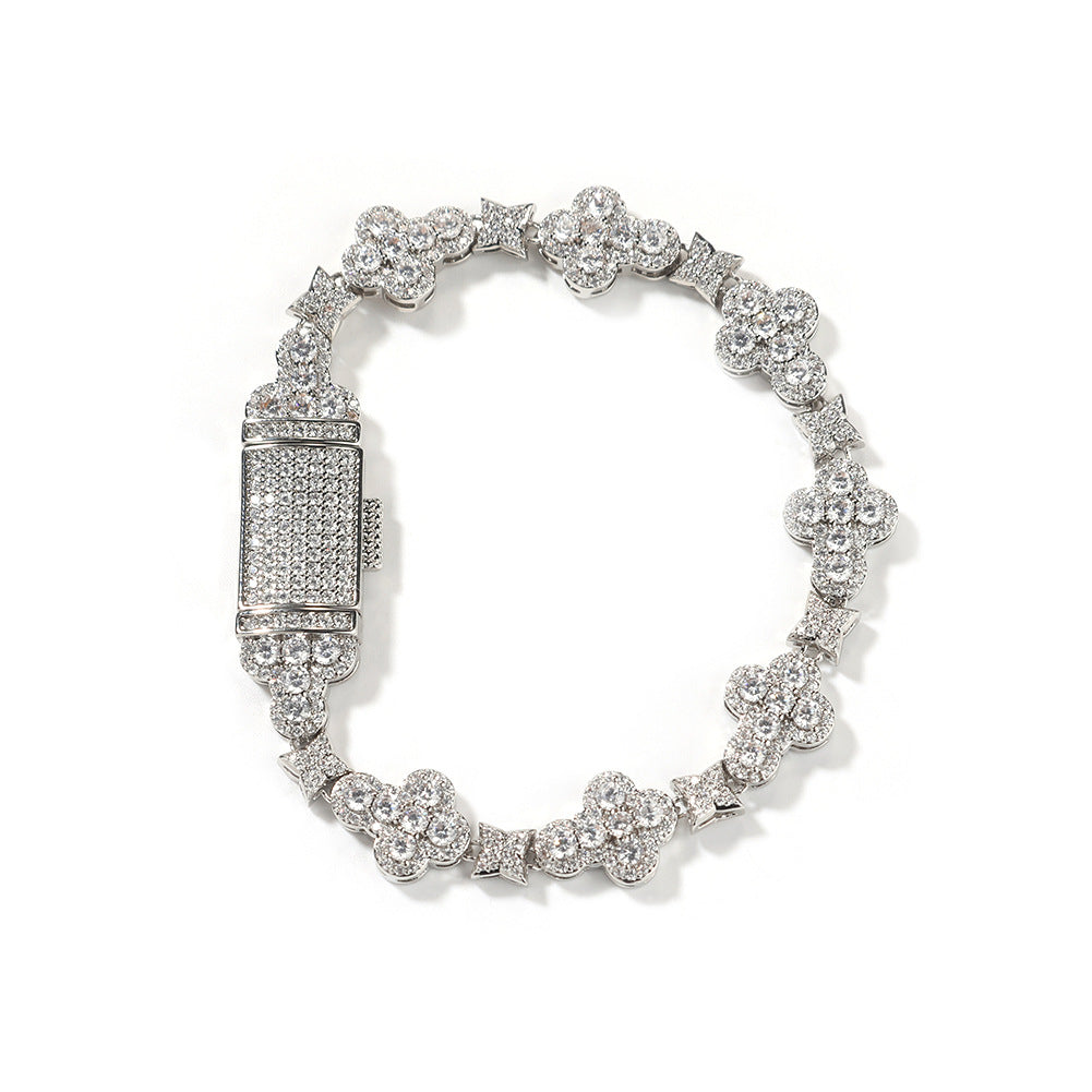 10mm cross flower star bracelet with micro-inlaid zircon