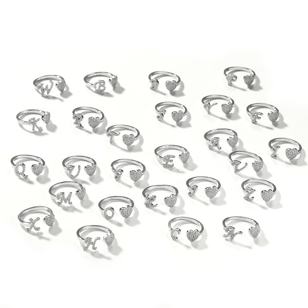 Hip-hop zircon-encrusted 26 English letters ring