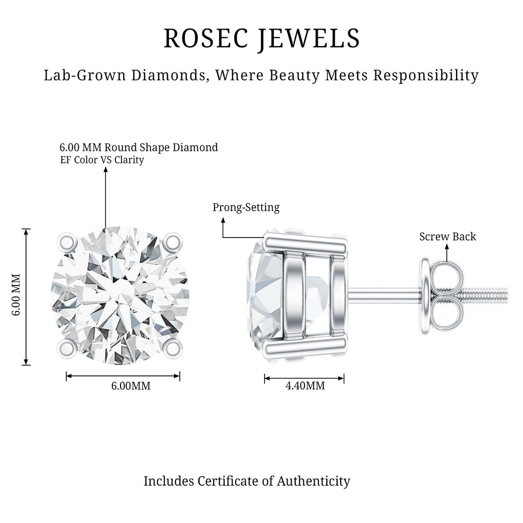 IGI Certified 2 Carat Round Lab Grown Diamond Stud Earrings with Screw Backs