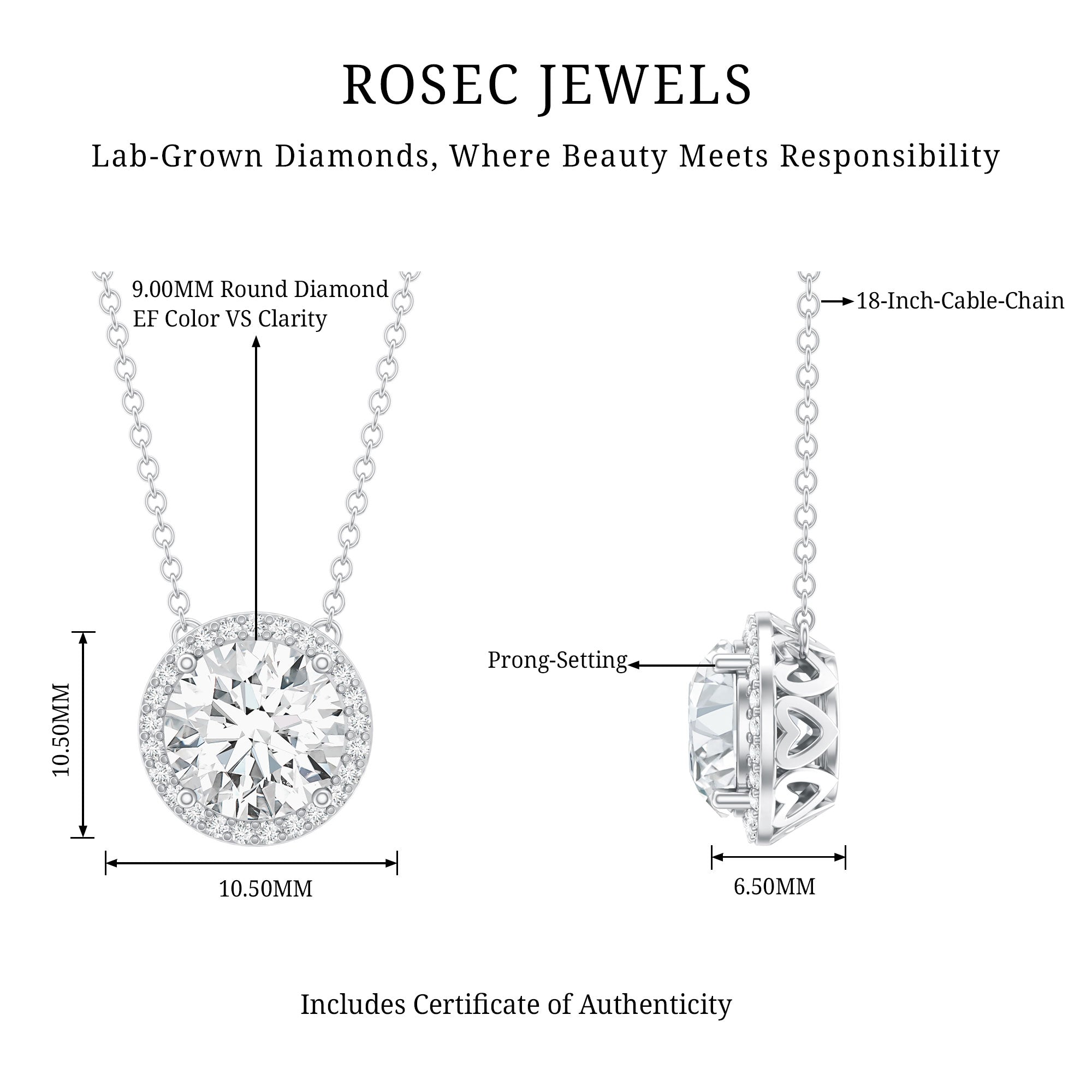 IGI Certified 3 Carat Lab Grown Diamond Necklace with Halo