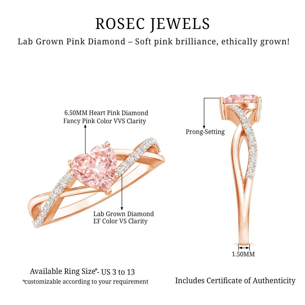 IGI Certified 1 CT Heart Shaped Lab Grown Pink Diamond Infinity Engagement Ring
