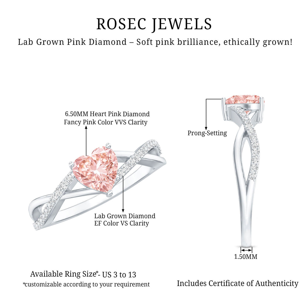 IGI Certified 1 CT Heart Shaped Lab Grown Pink Diamond Infinity Engagement Ring