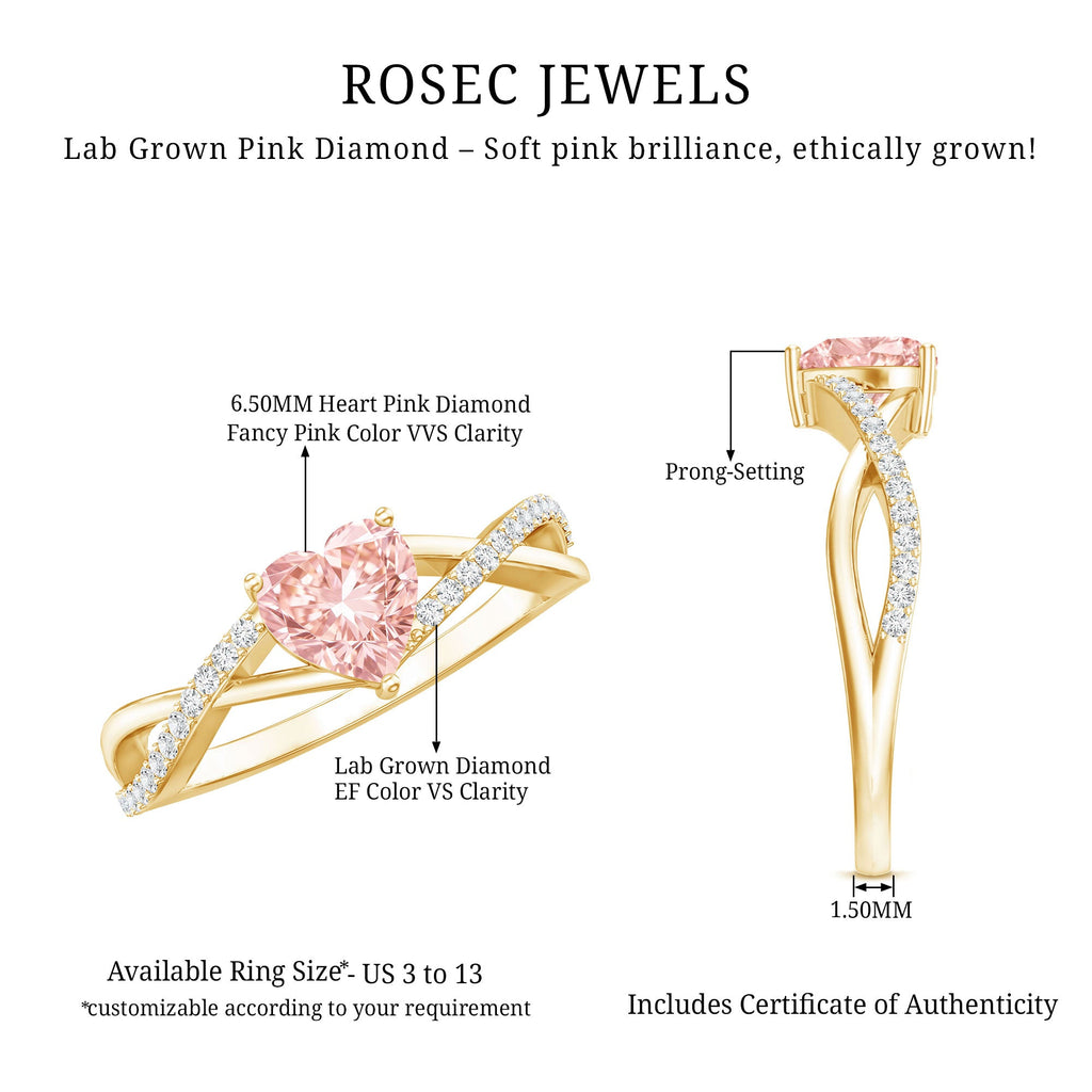 IGI Certified 1 CT Heart Shaped Lab Grown Pink Diamond Infinity Engagement Ring