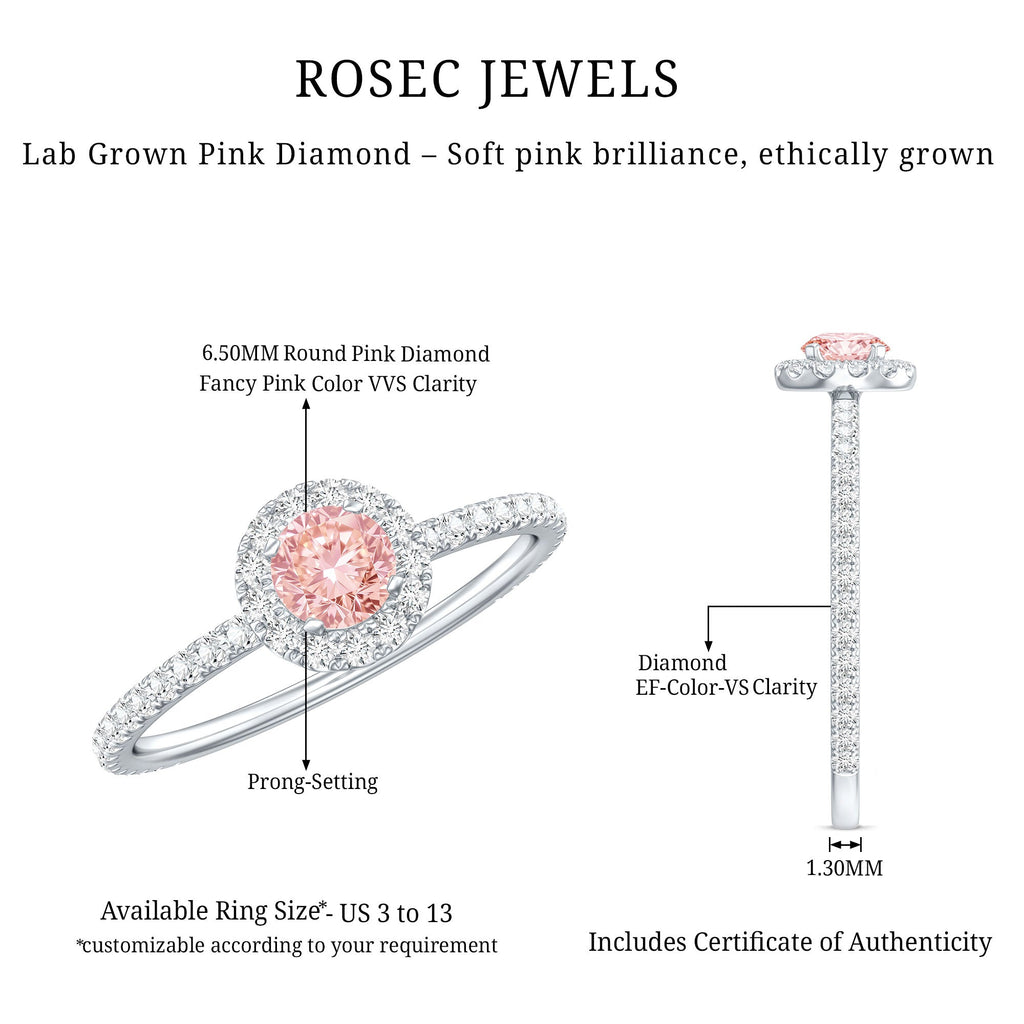 Lab Grown Pink White Diamond Halo Engagement Ring with IGI Certificate