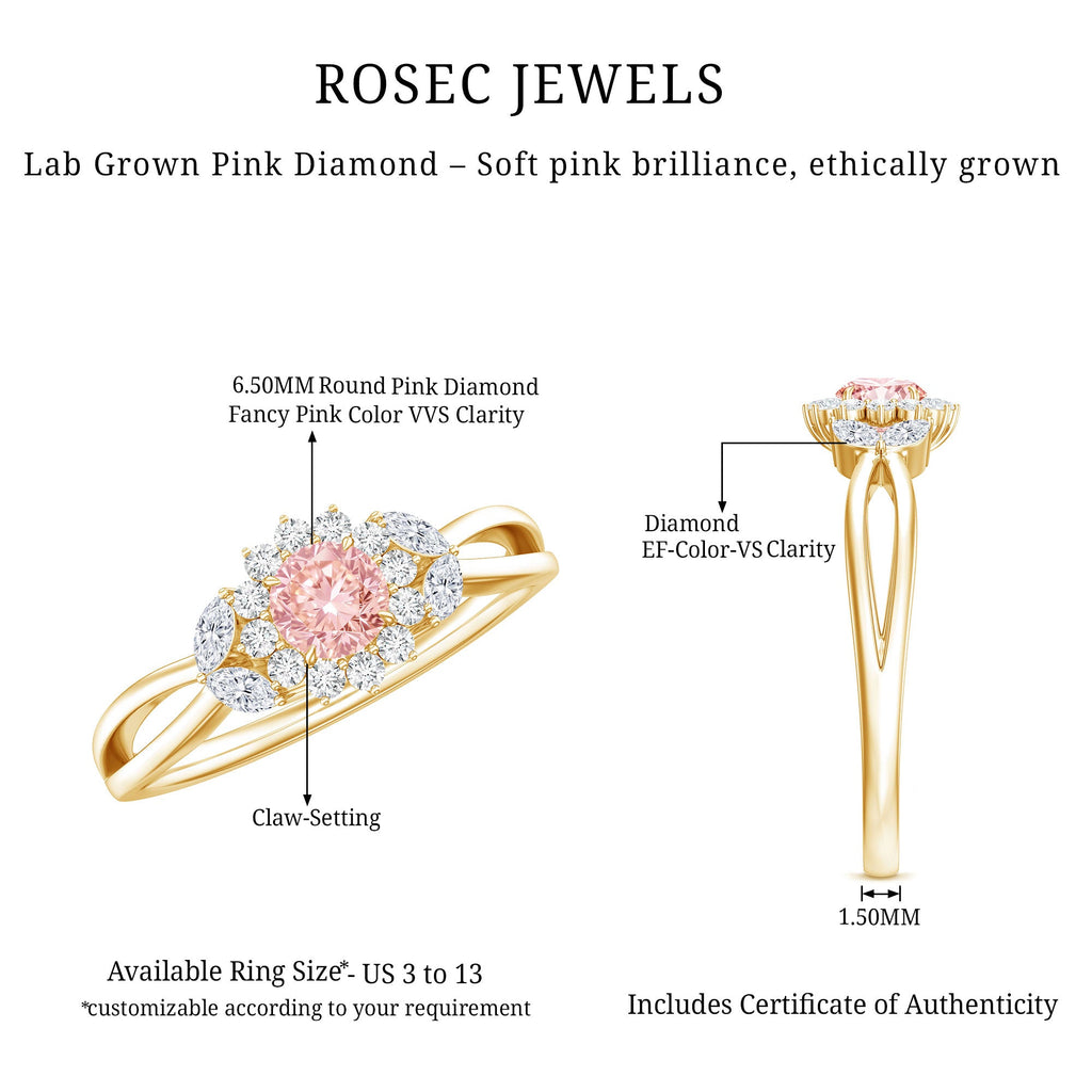 Lab Grown Pink and White Diamond Flower Engagement Ring IGI Certified