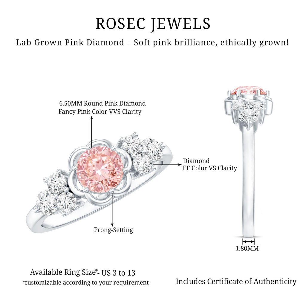 Nature Inspired Lab Grown Pink Diamond Flower Engagement Ring with IGI Certificate