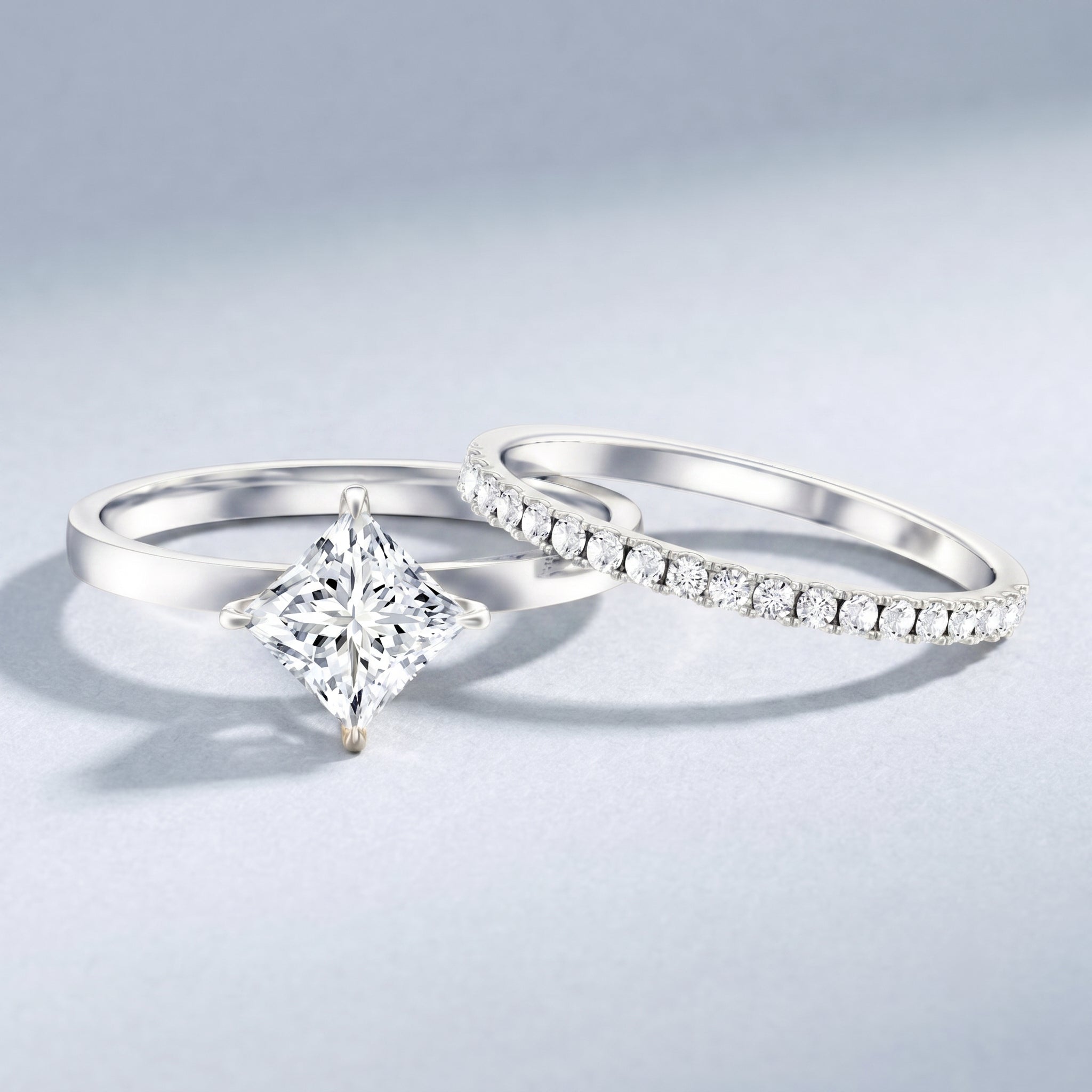 IGI Certified 1 Carat Lab Grown Diamond Princess Cut Bridal Ring Set