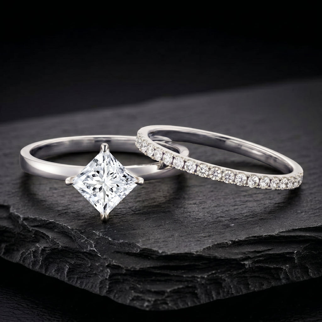 IGI Certified 1 Carat Lab Grown Diamond Princess Cut Bridal Ring Set