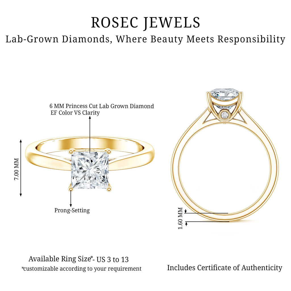 Solitaire 1 Carat Princess Cut Lab Grown Diamond Engagement Ring with IGI Certificate