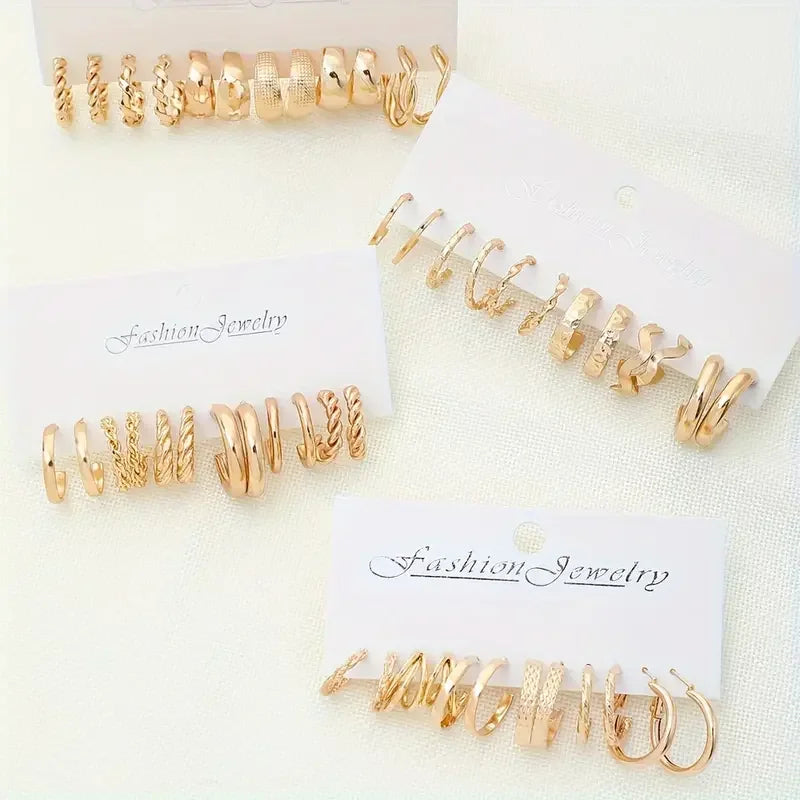 24-Pair Vintage-Inspired Small Hoop Earring Set for Women Elegant Geometric Iron Ear Ornaments for Daily Wear Gifts 2024 Jewelry