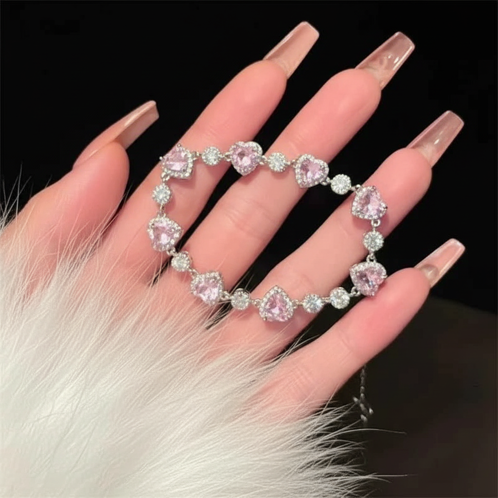 Pink Stone Heart Bracelet