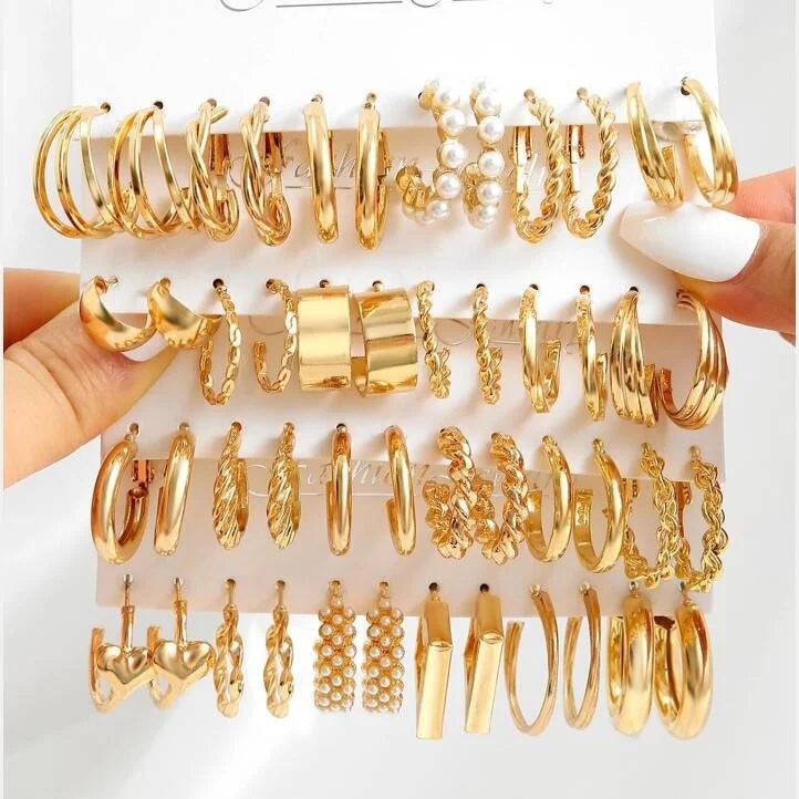 24-Pair Vintage-Inspired Small Hoop Earring Set for Women Elegant Geometric Iron Ear Ornaments for Daily Wear Gifts 2024 Jewelry