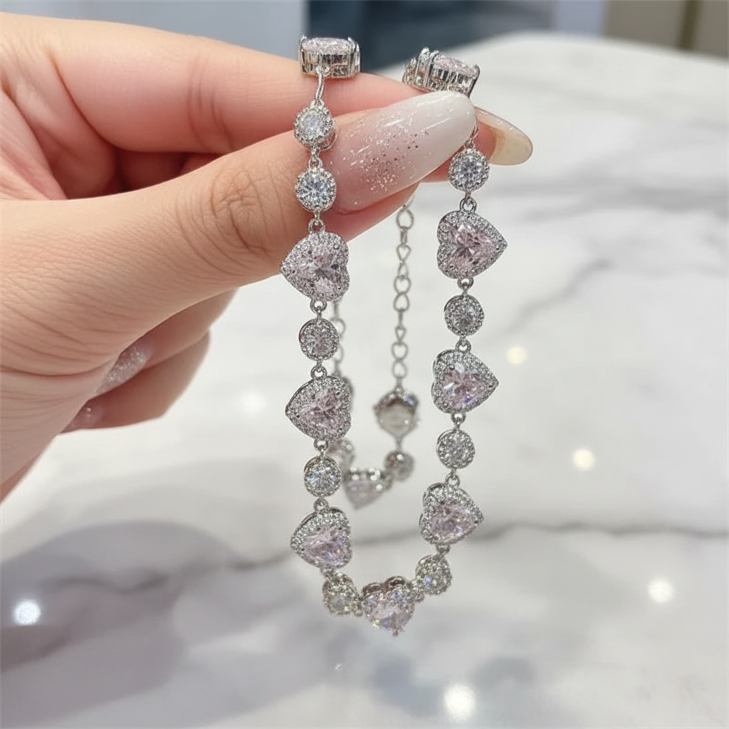 Pink Stone Heart Bracelet