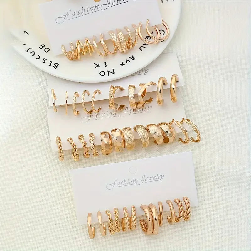 24-Pair Vintage-Inspired Small Hoop Earring Set for Women Elegant Geometric Iron Ear Ornaments for Daily Wear Gifts 2024 Jewelry