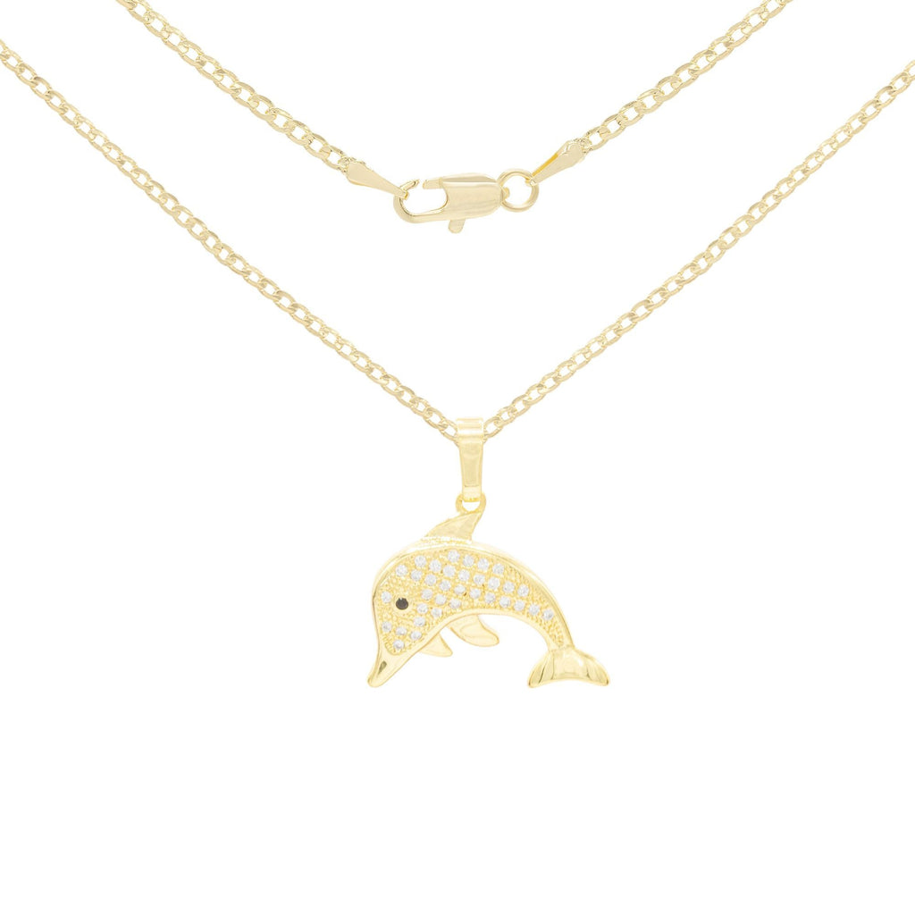 Dolphin Cubic Zirconia Pendant With Necklace Set 14K Gold Filled