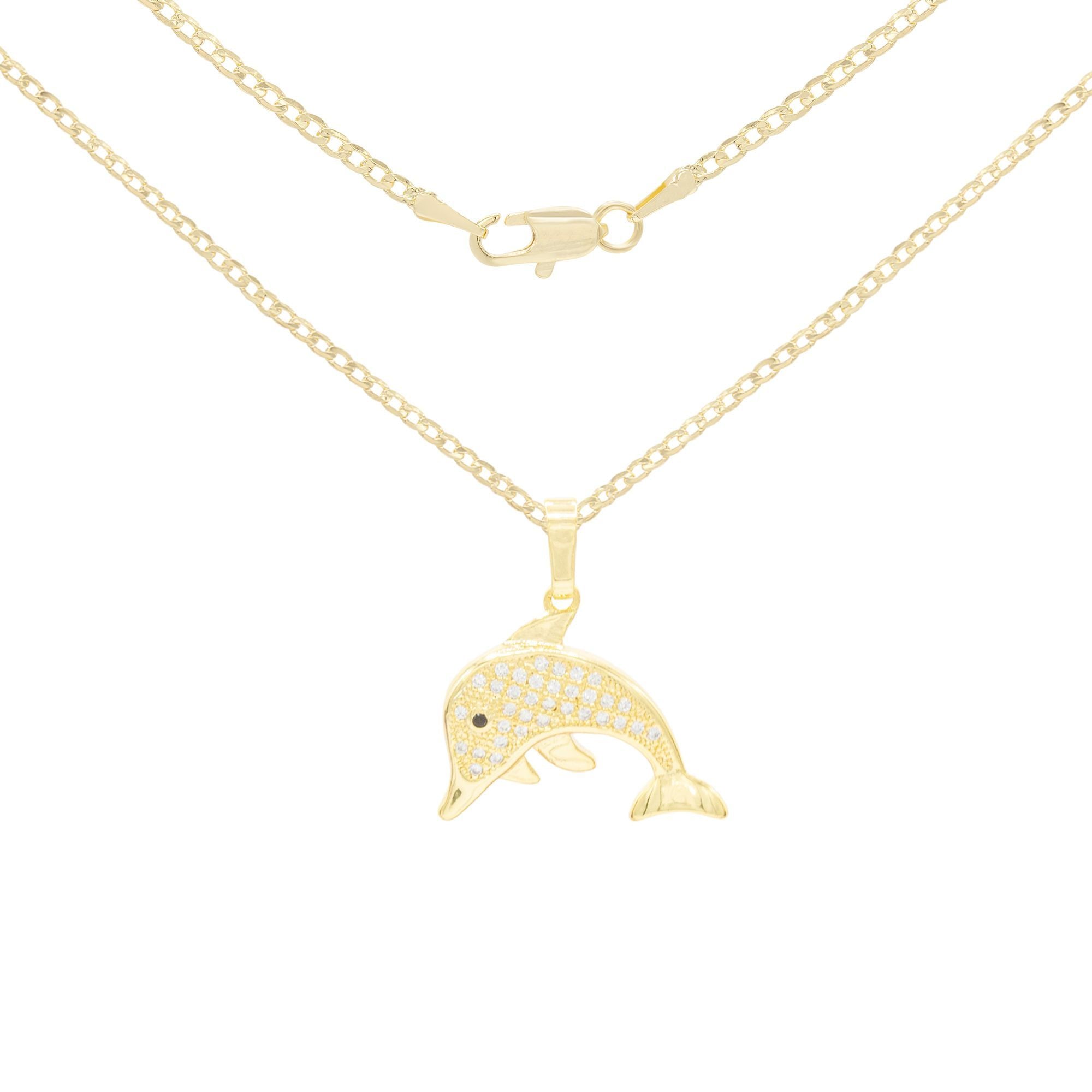Dolphin Cubic Zirconia Pendant With Necklace Set 14K Gold Filled