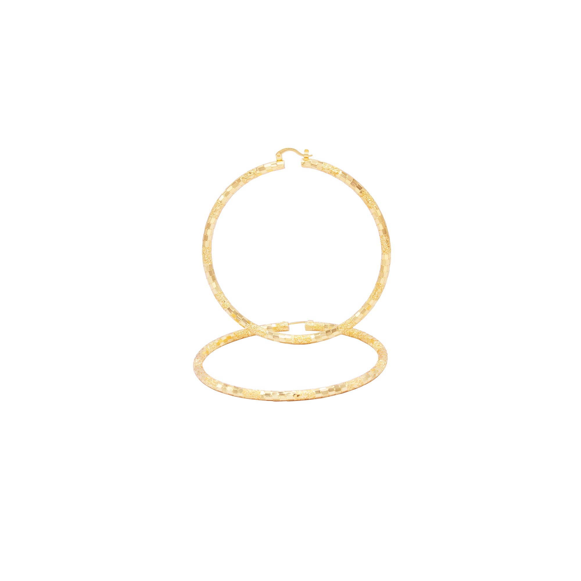 14K Gold-Filled Box Textured Cut Hoop Women Earrings 4 mm Thick 25-80 mm