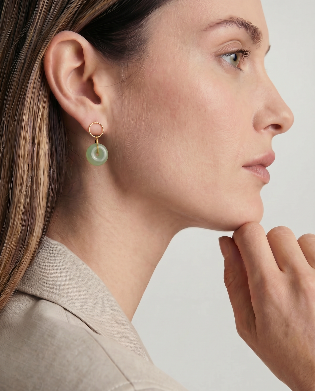 Coin — Green Jade Hollow Earrings
