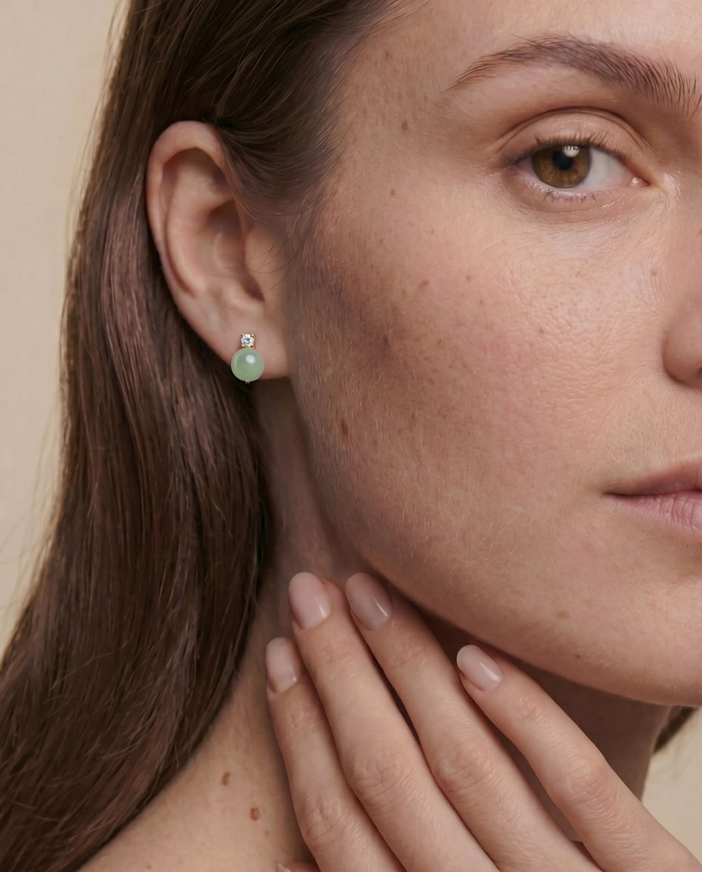 Esther — Green Jade and Zircon Stud Earrings