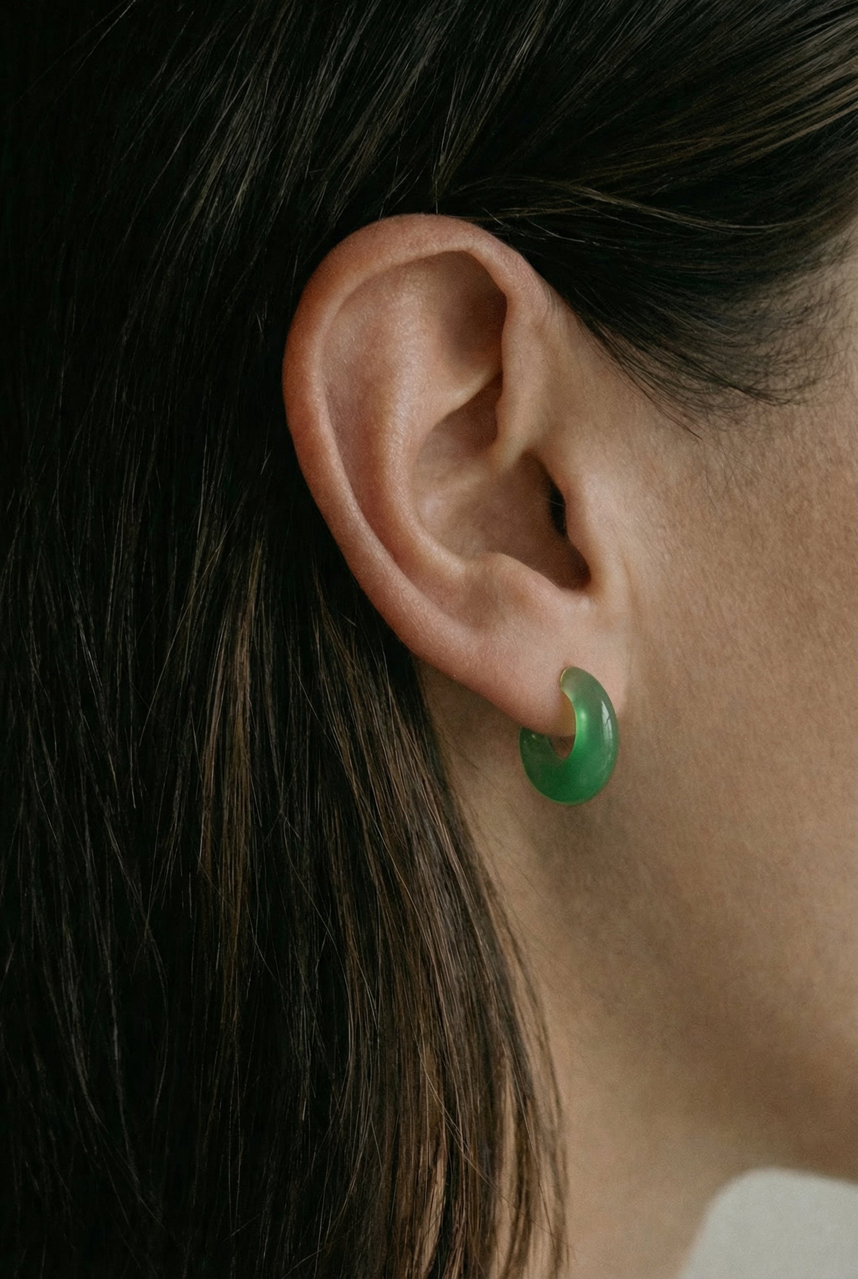 Half Moon — Green Chalcedony Earrings