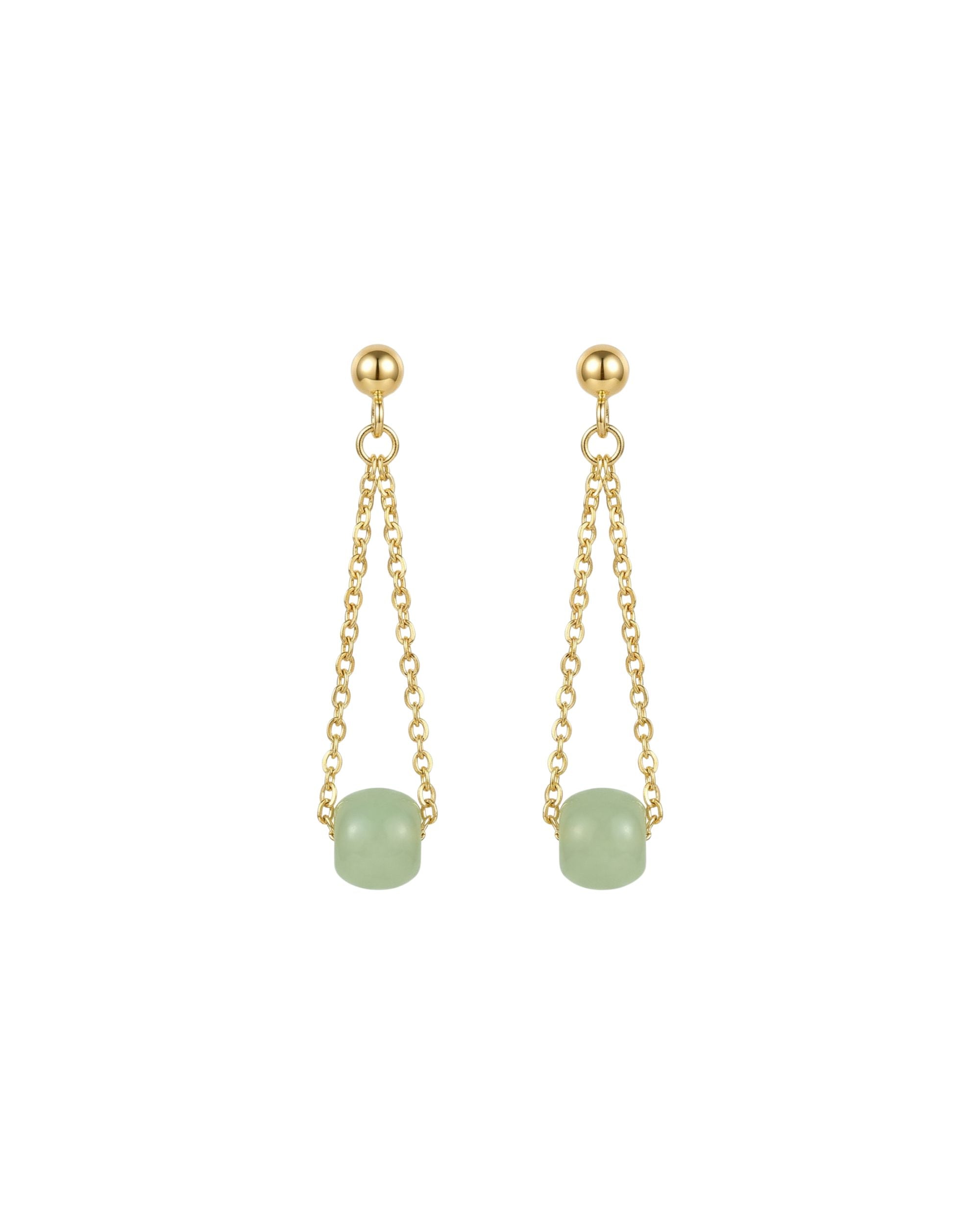 Zodiac collection | Libra — Skinny gold chain jade earrings
