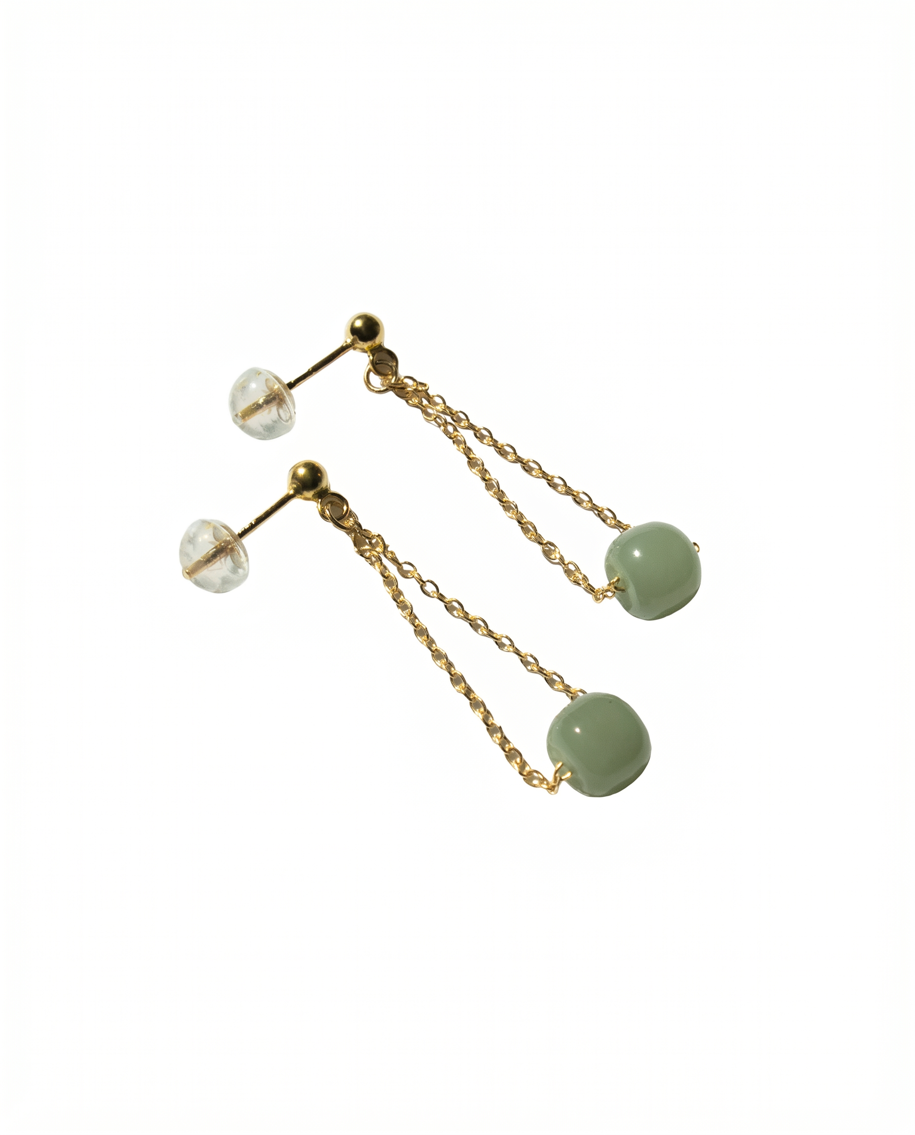Zodiac collection | Libra — Skinny gold chain jade earrings